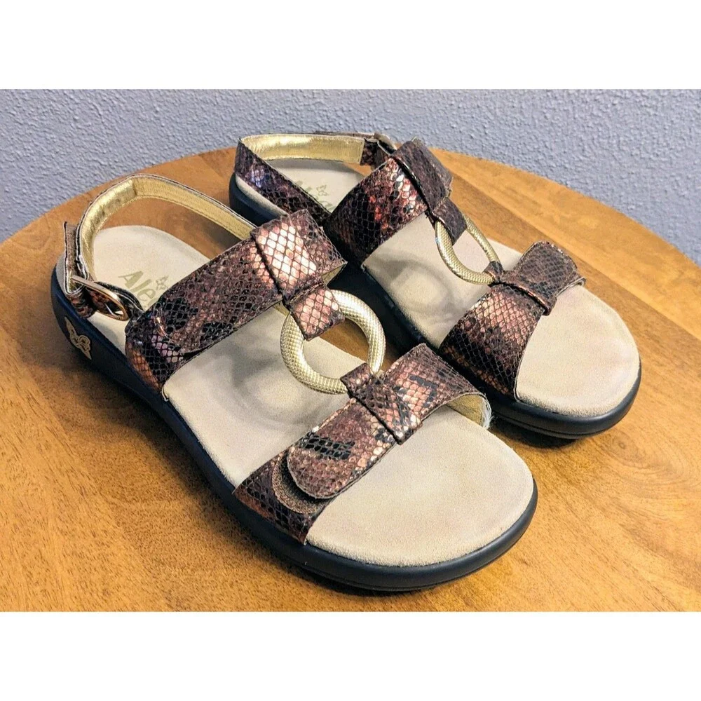 Alegria Women's EU 39 Julie Sandals Bronze Leather Uppers Faux Snakeskin JUL-742